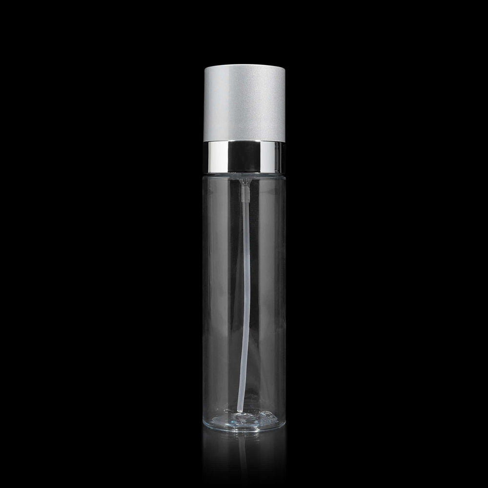 Cloud 100 ML Fine Mist Spray Bottle Clear with Matte Silver Cap - Cosmetic Packaging Now