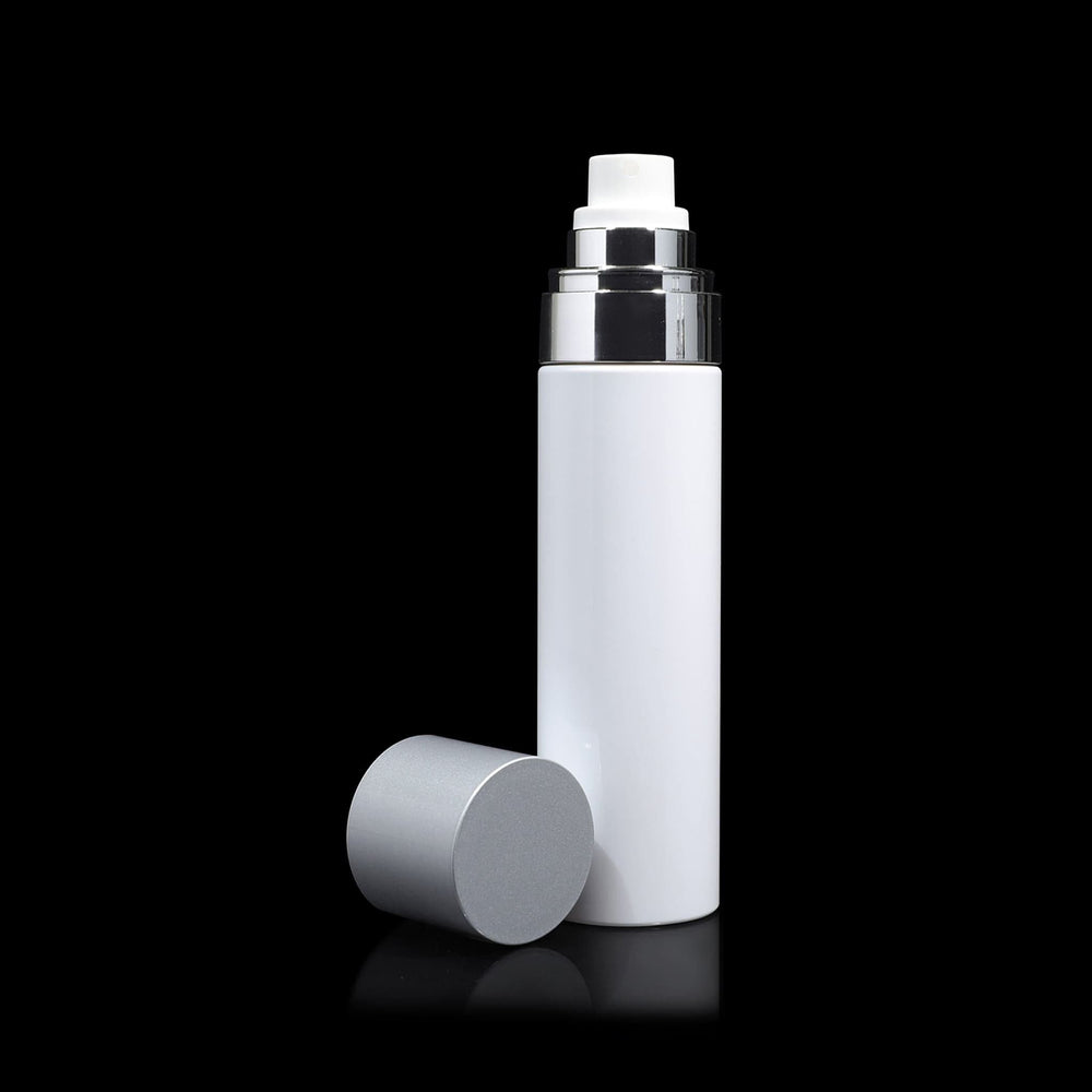 Fine Mist Spray Bottle White with Matte Silver Cap - Cosmetic Packaging Now