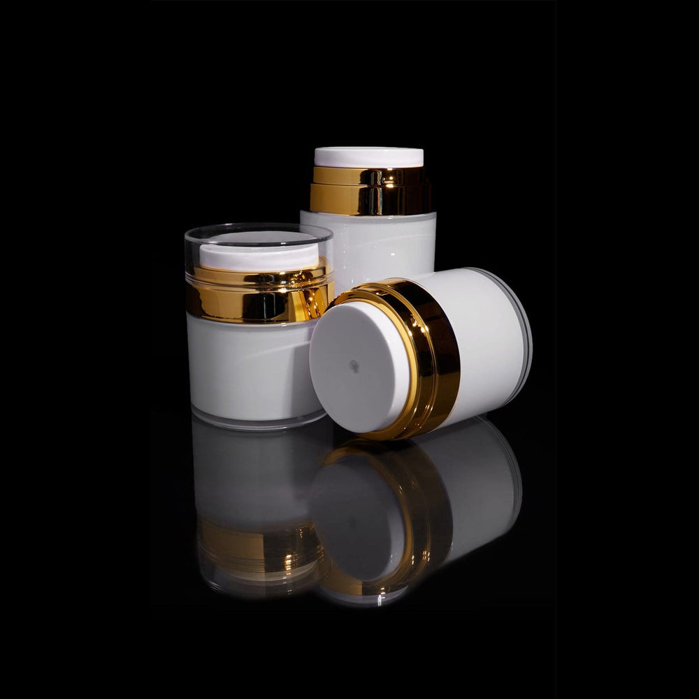 Echo 50 ML Airless Jar with Shiny Gold Collar - Cosmetic Packaging Now