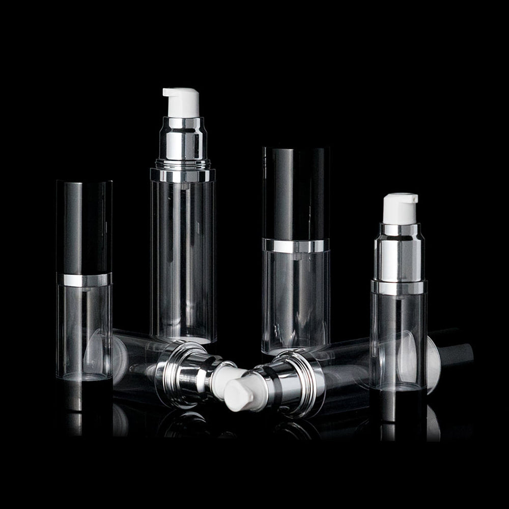 Luxe 15 ML Airless Bottle Glossy Black with Clear Bottle - Cosmetic Packaging Now