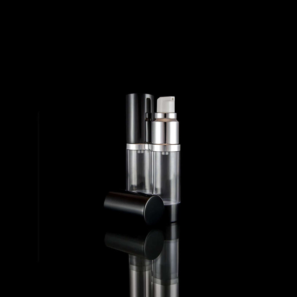 Luxe 15 ML Airless Bottle Glossy Black with Clear Bottle - Cosmetic Packaging Now