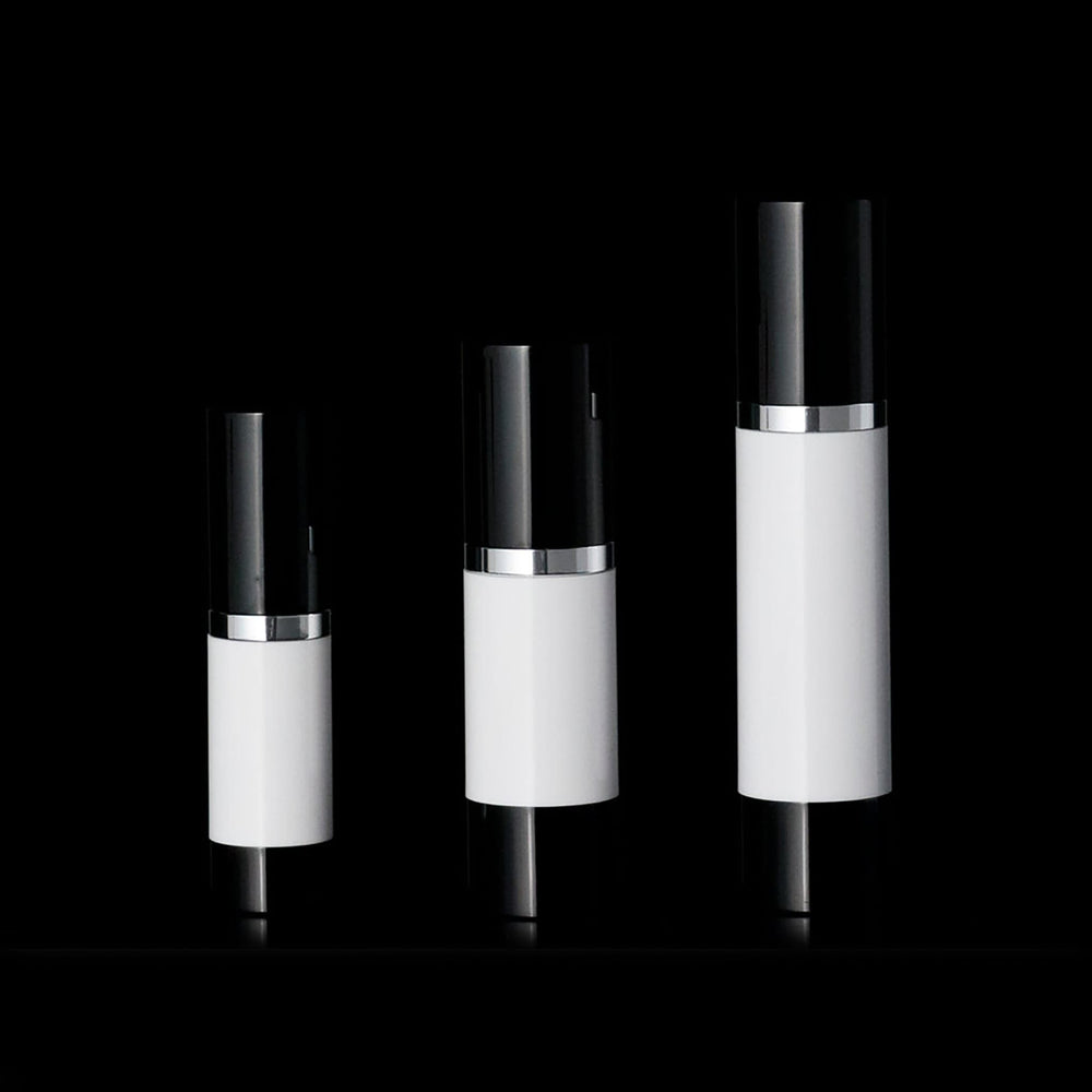 Luxe 15 ML Airless Bottle Glossy Black with White Bottle - Cosmetic Packaging Now