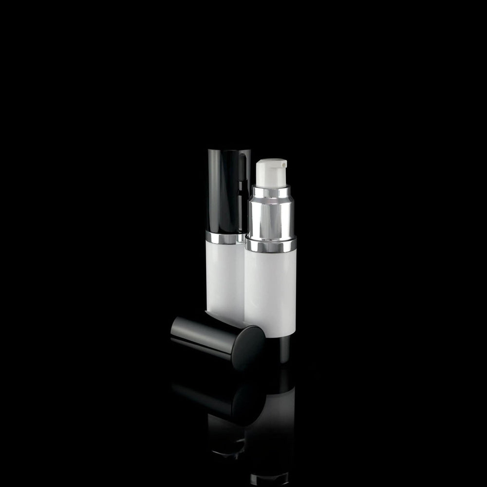 Luxe 15 ML Airless Bottle Glossy Black with White Bottle - Cosmetic Packaging Now