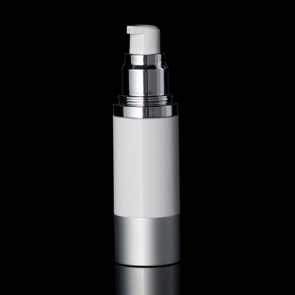 Luxe 30 ML Airless Bottle Matte Silver with White Bottle - Cosmetic Packaging Now