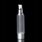 Luxe 50 ML Airless Bottle Matte Silver with Frosted Bottle - Cosmetic Packaging Now