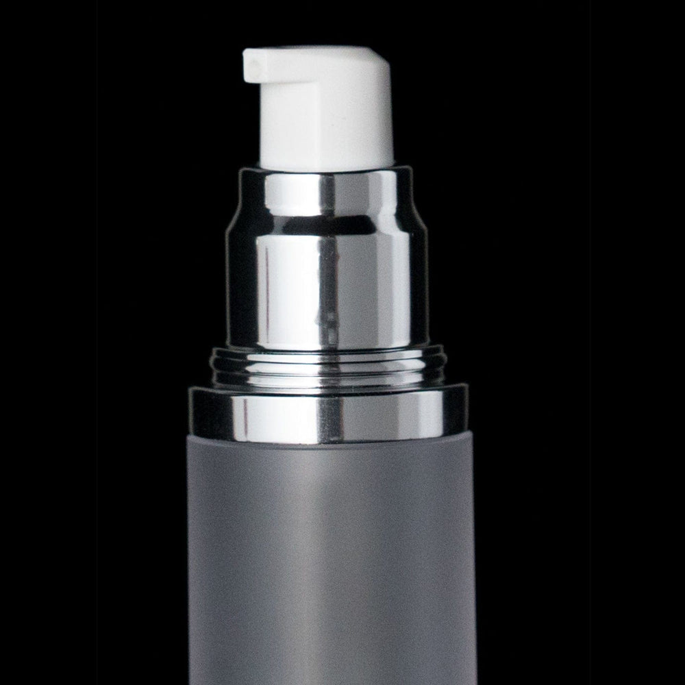 Luxe 50 ML Airless Bottle Matte Silver with Frosted Bottle - Cosmetic Packaging Now