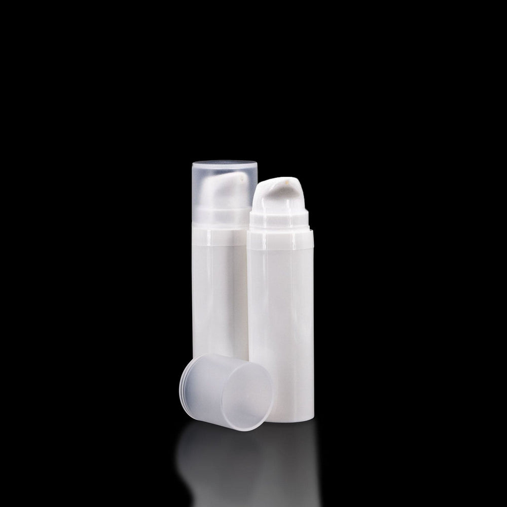 Pure 15 ML White PP Airless Bottle with Frosted Cap - Cosmetic Packaging Now