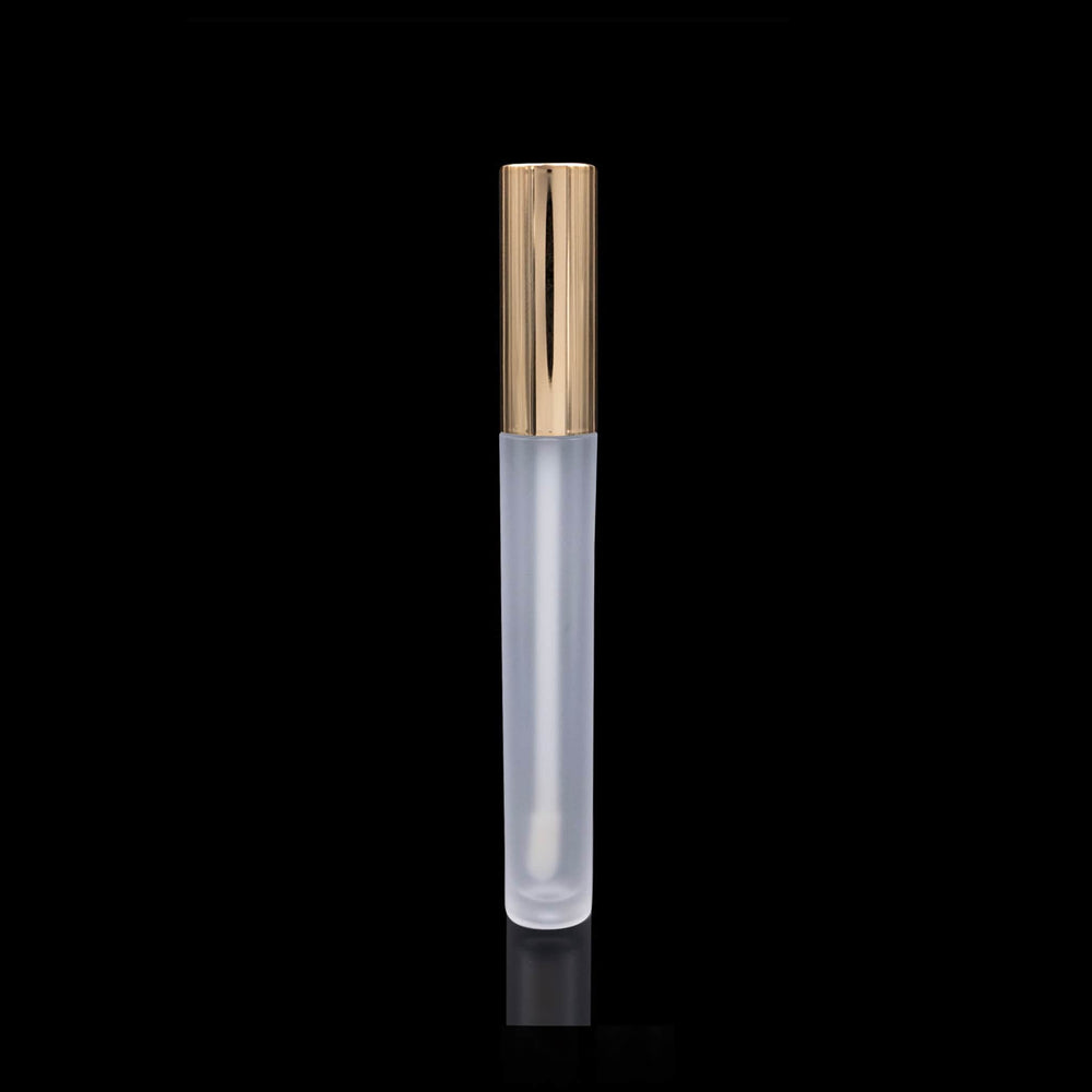 Vibe Lip Gloss Container Shiny Gold Cap with Frosted Bottle - Cosmetic Packaging Now